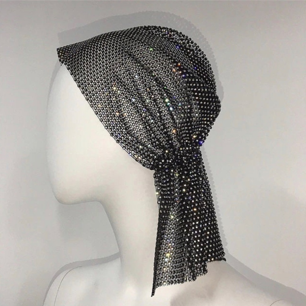 Glitter Rhinestone Mesh Bandana, Shiny Headband See Through Fishnet